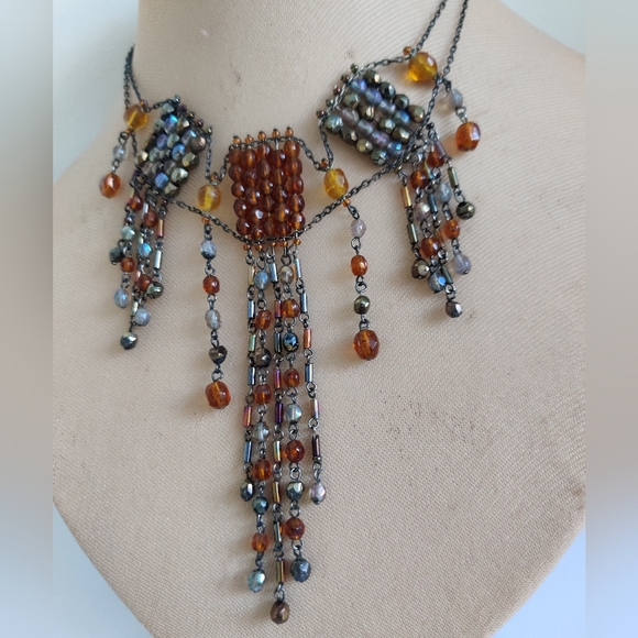 🇨🇦 Vintage Y2K Gothic Cathedral Cascade Fringes Chocker Necklace - Picture 4 of 9